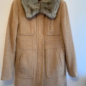 Loft Camel Tweed Coat with Removable Faux Fur Collar